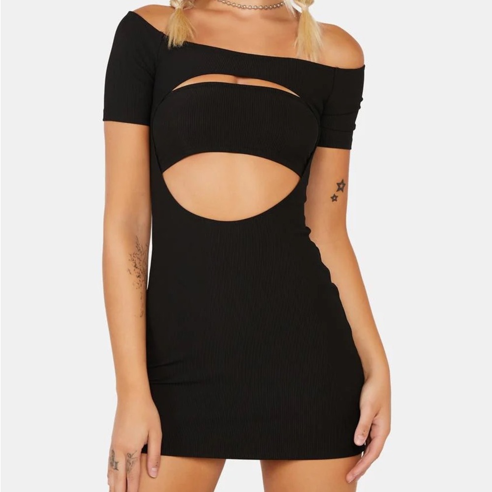 Edikted Black Cutout Off-Shoulder Mini Dress